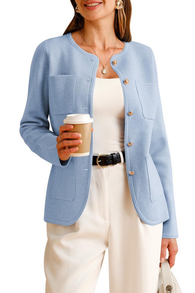 Arach&Cloz Jackett Arach&Cloz Damen Wollmischung Jackenblazer Leinensakko Jerseysakko Herbst Button Down Anzugsakko Blusenblazer mit Taschen von Arach&Cloz