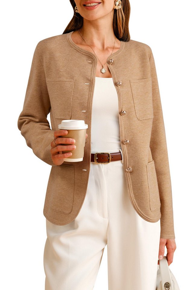 Arach&Cloz Jackett Arach&Cloz Damen Wollmischung Jackenblazer Leinensakko Jerseysakko Herbst Button Down Anzugsakko Blusenblazer mit Taschen von Arach&Cloz