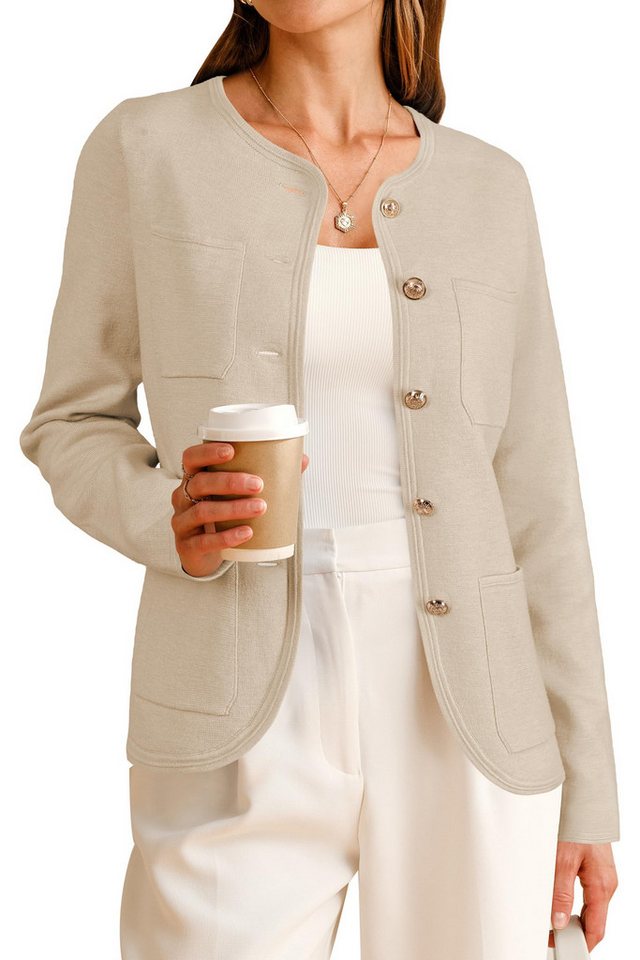 Arach&Cloz Jackett Damen Damen-Sweater-Blazer aus Wollmischung, Business-Casual-Jacke Herbst Button Down Anzugsakko Blusenblazer mit Taschen von Arach&Cloz