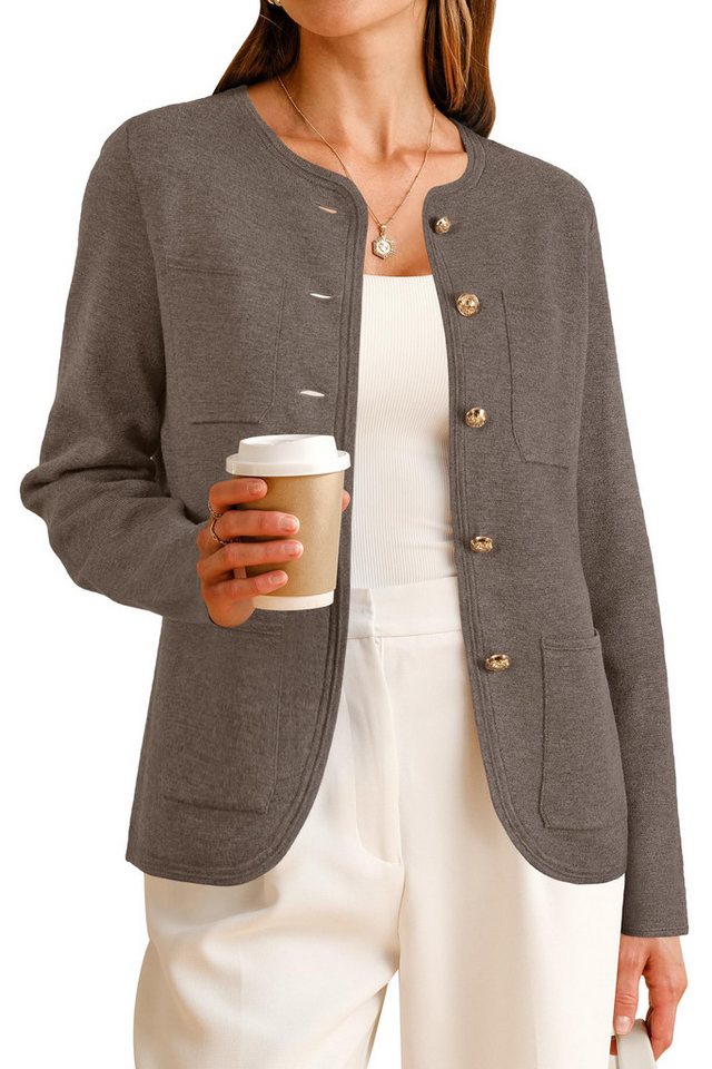 Arach&Cloz Jackett Damen Damen-Sweater-Blazer aus Wollmischung, Business-Casual-Jacke Herbst Button Down Anzugsakko Blusenblazer mit Taschen von Arach&Cloz