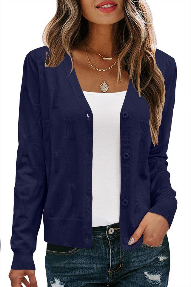 Arach&Cloz Langarmshirt Arach&Cloz Damen V-Shirt Weicher Kurzer Cardigan Pullover Tops Freizeit Leichter Shrug Layershirt Volltonfarbe Plisseeshirt von Arach&Cloz