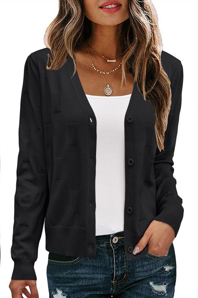 Arach&Cloz Langarmshirt Arach&Cloz Damen V-Shirt Weicher Kurzer Cardigan Pullover Tops Freizeit Leichter Shrug Layershirt Volltonfarbe Plisseeshirt von Arach&Cloz