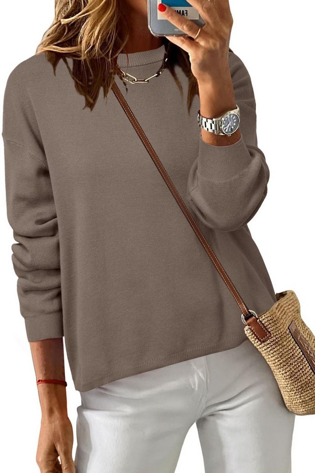 Arach&Cloz Longpullover Arach&Cloz Damen Pullover 100% Baumwolle Rundhalspullover Sweatshirts Freizeit entspannte Passform Strickpullover Weihnachtspullover Tops von Arach&Cloz
