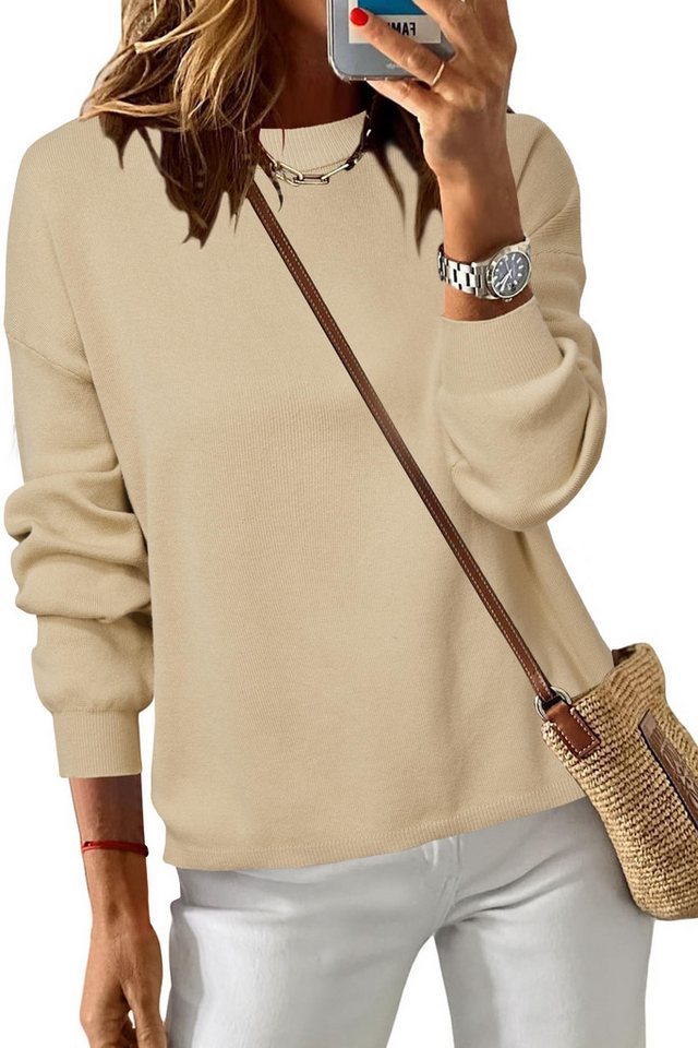 Arach&Cloz Longpullover Arach&Cloz Damen Pullover 100% Baumwolle Rundhalspullover Sweatshirts Freizeit entspannte Passform Strickpullover Weihnachtspullover Tops von Arach&Cloz