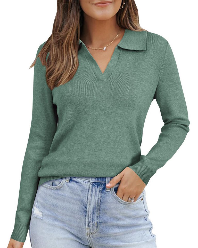 Arach&Cloz Poloshirt Arach&Cloz Damen Poloshirts Langarmshir Strickpullover Longpullover V-Shirt aus Wollmischung Herbstpullover Business CasualOutfits von Arach&Cloz