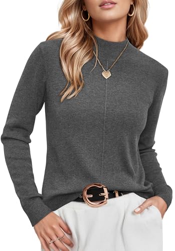 Arach&Cloz Pullover Damen Herbst Langarm Wool Blend Strickpullover Mock Neck Elegant Pulli Warm Winter Pullover Oberteile Dark Gray-4078, M von Arach&Cloz