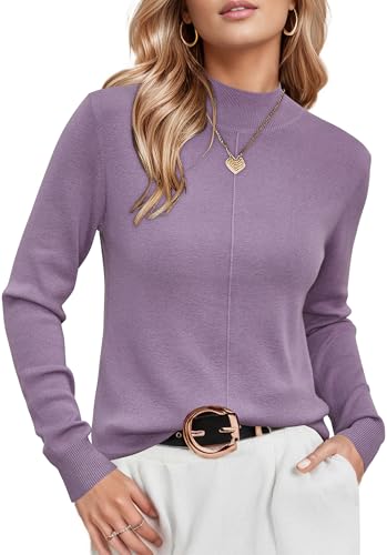 Arach&Cloz Pullover Damen Herbst Langarm Wool Blend Strickpullover Mock Neck Elegant Pulli Warm Winter Pullover Oberteile Purple-4078, L von Arach&Cloz