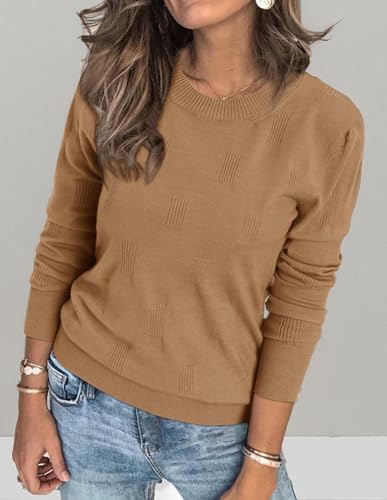 Arach&Cloz Pullover Damen Herbst Winter Strickpullover Elegant Langarm Tops Rundhals Pulli Sweatshirt Dark Apricot von Arach&Cloz