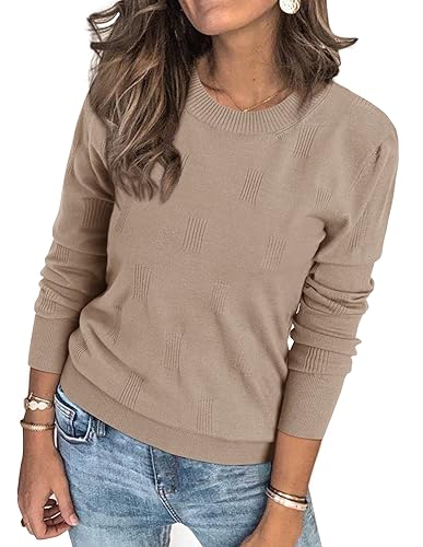 Arach&Cloz Pullover Damen Frühling Herbst Winter Strickpullover Elegant Langarm Tops Rundhals Pulli Sweatshirt (Deep Apricot, L) von Arach&Cloz