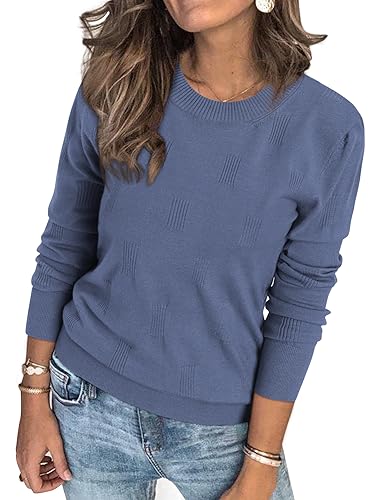 Arach&Cloz Pullover Damen Frühling Herbst Winter Strickpullover Elegant Langarm Tops Rundhals Pulli Sweatshirt (Grey Blue, M) von Arach&Cloz