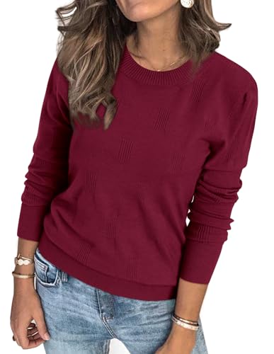 Arach&Cloz Pullover Damen Frühling Herbst Winter Strickpullover Elegant Langarm Tops Rundhals Pulli Sweatshirt (Dark Red, L) von Arach&Cloz