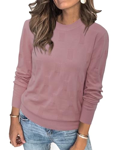 Arach&Cloz Pullover Damen Langarm Elegant Frühjahr Winter Strickpullover Rundhals Pulli Sweatshirt Pink von Arach&Cloz