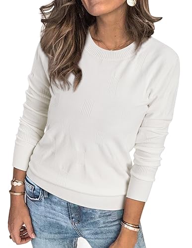 Arach&Cloz Pullover Damen Herbst Winter Strickpullover Pulli Elegant Langarm Weiß Winterpullover Rundhals Tops (XL) von Arach&Cloz