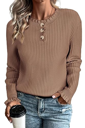 Arach&Cloz Pullover Damen Strickpullover Herbst Winterpullover Casual Winter Warm Strickpulli Sweater (Khaki,L) von Arach&Cloz