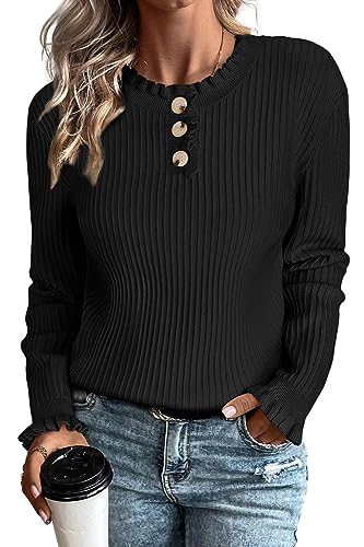 Arach&Cloz Pullover Damen Strickpullover Herbst Winterpullover Casual Winter Warm Strickpulli Sweater (Schwarz,M) von Arach&Cloz