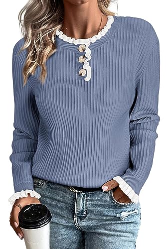 Arach&Cloz Pullover Damen Strickpullover Herbst Winterpullover Casual Winter Warm Strickpulli Sweater (Sky Blue,L) von Arach&Cloz