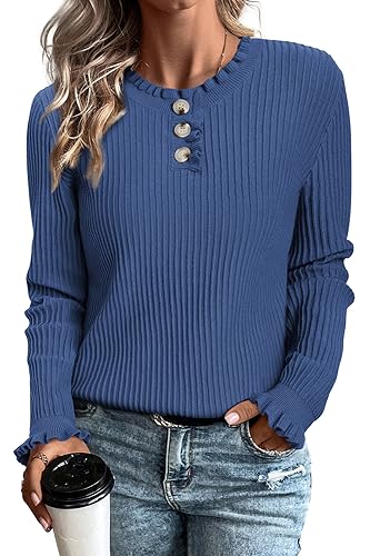 Arach&Cloz Pullover Damen Strickpullover Herbst Winterpullover Casual Winter Warm Strickpulli Sweater (Blau,M) von Arach&Cloz