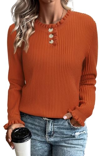 Arach&Cloz Pullover Damen Strickpullover Herbst Winterpullover Weihnachtspullover Christmas Sweater Winter Warm Strickpulli (Rust,XL) von Arach&Cloz