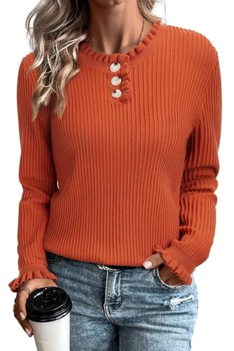 Arach&Cloz Pullover Damen Strickpullover Herbst Winterpullover Weihnachtspullover Christmas Sweater Winter Warm Strickpulli (Rust,S) von Arach&Cloz