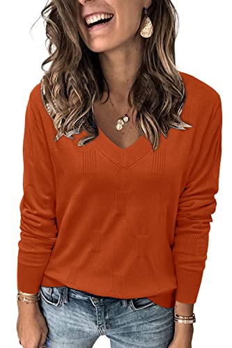 Arach&Cloz Pullover Damen V Ausschnitt Langarm Herbst Winter Strick Tops Strickpullover Langarmshirt Rust von Arach&Cloz