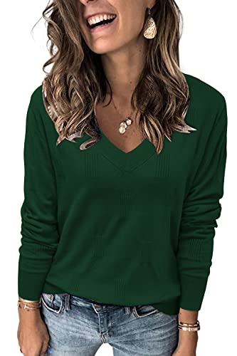 Arach&Cloz Pullover Damen V Ausschnitt Langarm Herbst Winter Strick Tops Strickpullover LangarmshirtGreen von Arach&Cloz