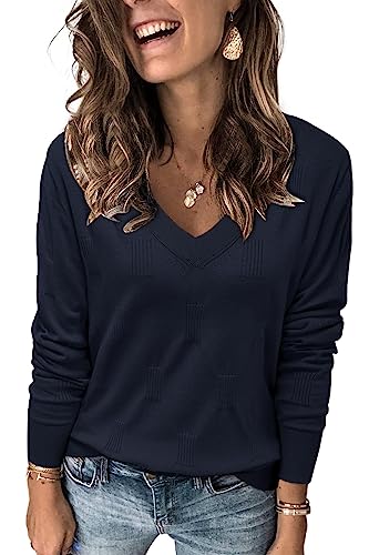 Arach&Cloz Pullover Damen V Ausschnitt Langarm Herbst Winter Strick Tops Strickpullover LangarmshirtNavy von Arach&Cloz