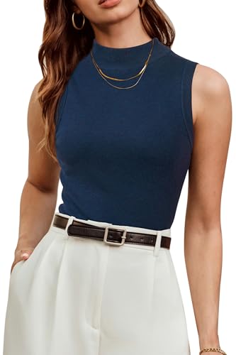 Arach&Cloz Pullover Damen Wolle Blend Ärmellos Tank Top Herbst Winter Tops Freizeit Business Oberteile(Dark Blue, L) von Arach&Cloz