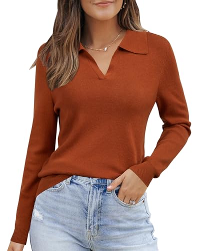 Arach&Cloz Pullover Damen Wolle Blend Herbst Langarm Top Elegant Poloshirt Sweater Winter(Karamell, L) von Arach&Cloz