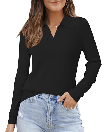 Arach&Cloz Pullover Damen Wolle Blend Herbst Langarm Top Elegant Poloshirt Sweater Winter(Schwarz, S) von Arach&Cloz