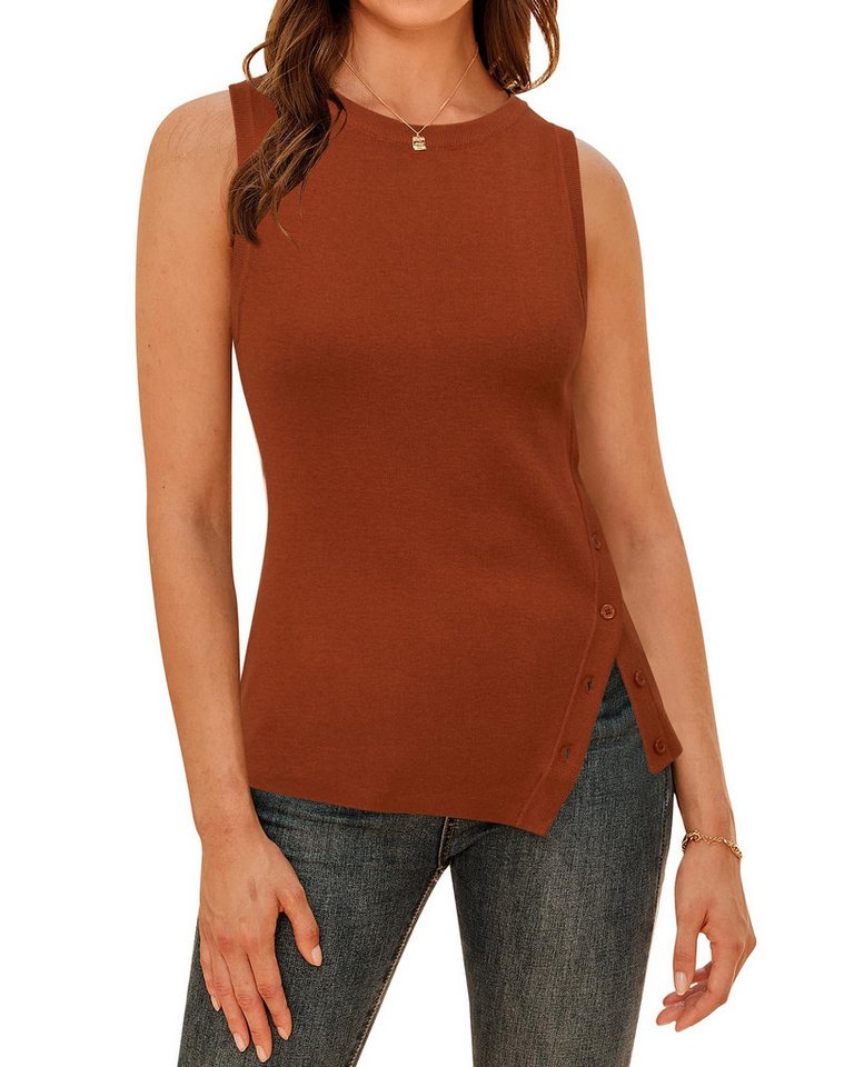 Arach&Cloz Pullunder Arach&Cloz Damen Wollpullover Strickpullover Seitlicher Knopfschlitz Freizeit Kurzarmpullover Rundhalspullover Wollmischung Pullover Tanks von Arach&Cloz