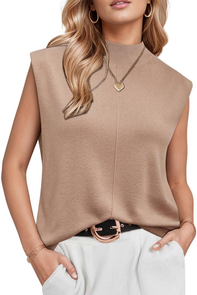 Arach&Cloz Pullunder Damen Pullover Wollmischung Rundhalspullover Strickpullover Business Casual Weste Wollpullover Kurzarmpullover mit Stehkragen von Arach&Cloz