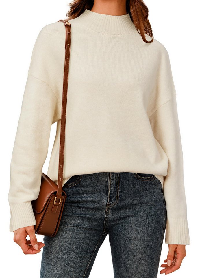 Arach&Cloz Rundhalspullover Pullover Damen Wolle Blend Mock Neck Oversize Herbst Winter Warm Strickpullover Pulli Bluse von Arach&Cloz