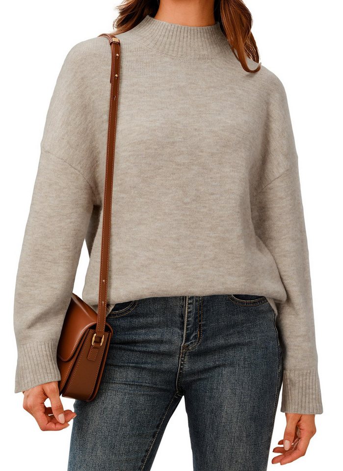 Arach&Cloz Rundhalspullover Pullover Damen Wolle Blend Mock Neck Oversize Herbst Winter Warm Strickpullover Pulli Bluse von Arach&Cloz