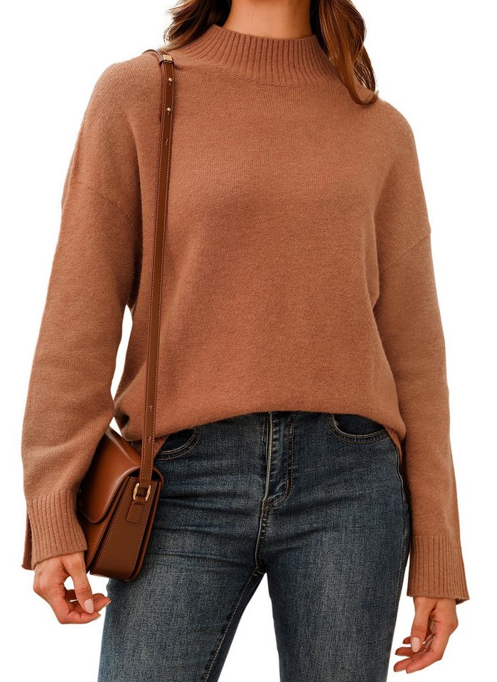 Arach&Cloz Rundhalspullover Pullover Damen Wolle Blend Mock Neck Oversize Herbst Winter Warm Strickpullover Pulli Bluse von Arach&Cloz