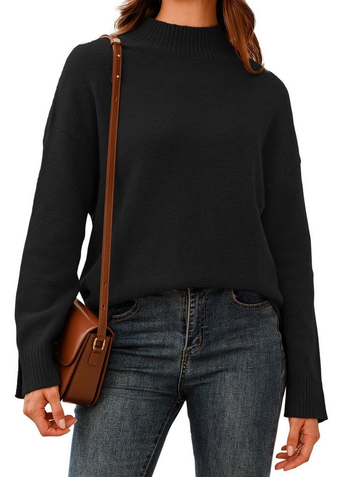 Arach&Cloz Rundhalspullover Pullover Damen Wolle Blend Mock Neck Oversize Herbst Winter Warm Strickpullover Pulli Bluse von Arach&Cloz