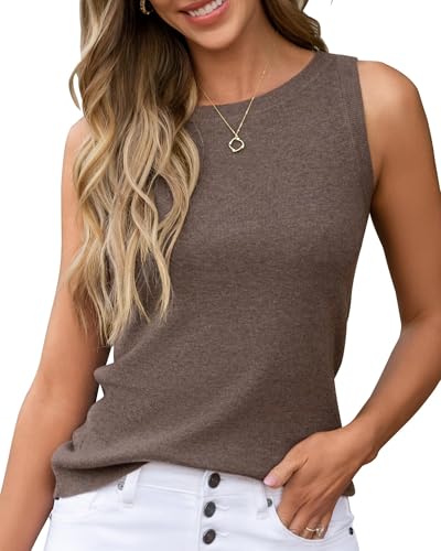 Arach&Cloz Tank Top Damen Herbst Winter Ärmellose Leichte Wolle Pullover Oberteile Strick Shirt Blusen Tops(Kaffee, XL) von Arach&Cloz