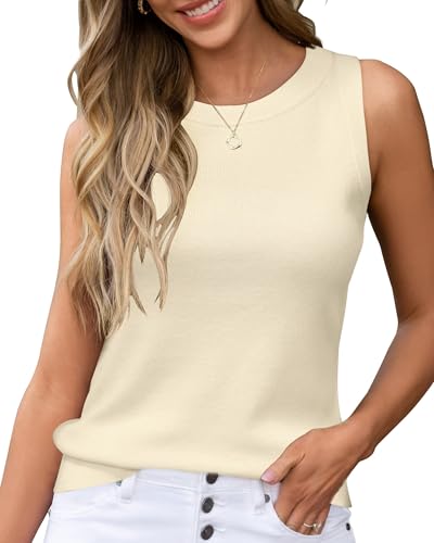 Arach&Cloz Tank Top Damen Herbst Winter Ärmellose Leichte Wolle Pullover Oberteile Strick Shirt Blusen Tops(Beige, XL) von Arach&Cloz