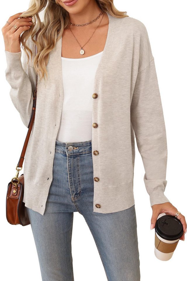 Arach&Cloz Strickjacke Arach&Cloz Damen Cardigan Strickmantel V-Ausschnitt Langarm mit Knöpfen für Frühling Herbst von Arach&Cloz