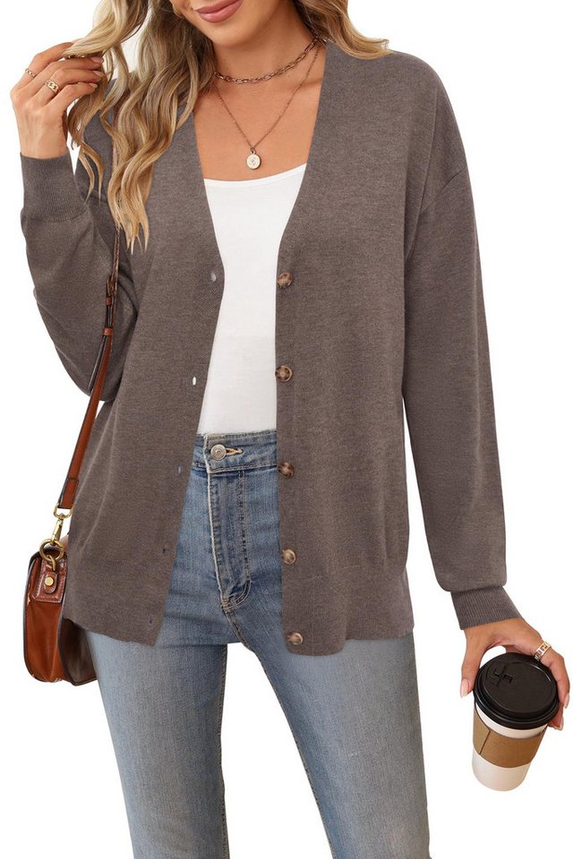 Arach&Cloz Strickjacke Arach&Cloz Damen Cardigan Strickmantel V-Ausschnitt Langarm mit Knöpfen für Frühling Herbst von Arach&Cloz