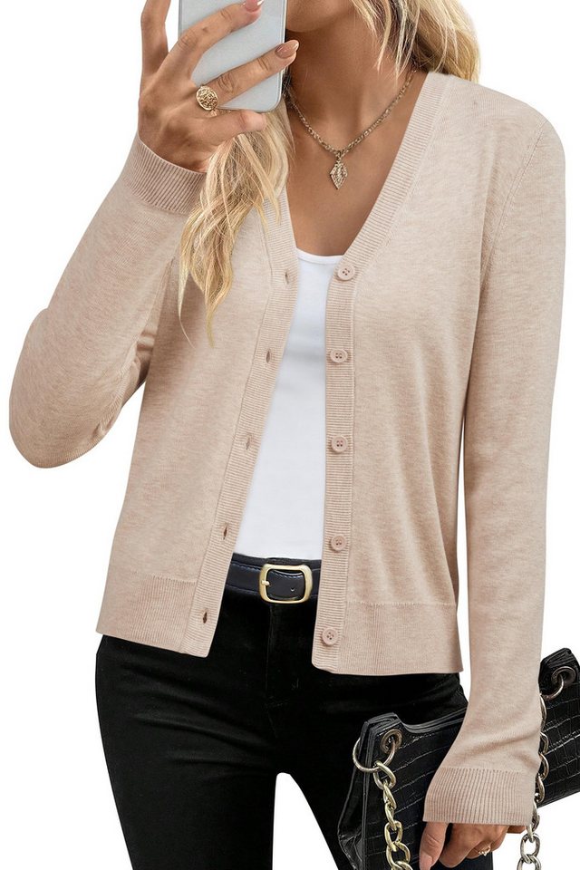Arach&Cloz Strickjacke Arach&Cloz Damen Langarm Solid Strickjacken Leichter Cardigan mit V-Ausschnitt Arach&Cloz Strickjacke Arach&Cloz Damen Langarm Solid Strickjacken Leichter Cardigan mit V-Ausschnitt von Arach&Cloz