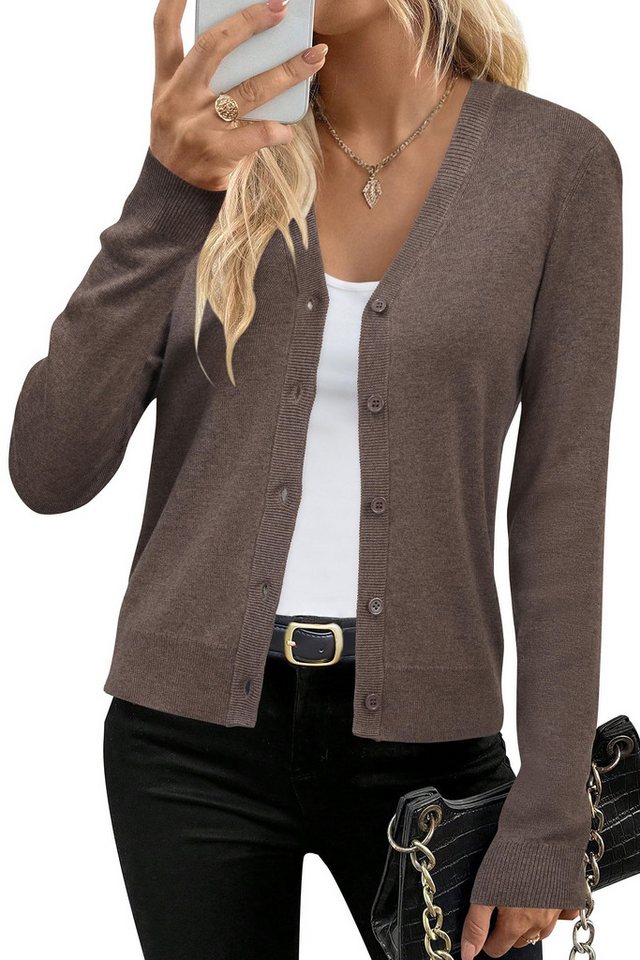 Arach&Cloz Strickjacke Arach&Cloz Damen Langarm Solid Strickjacken Leichter Cardigan mit V-Ausschnitt Arach&Cloz Strickjacke Arach&Cloz Damen Langarm Solid Strickjacken Leichter Cardigan mit V-Ausschnitt von Arach&Cloz