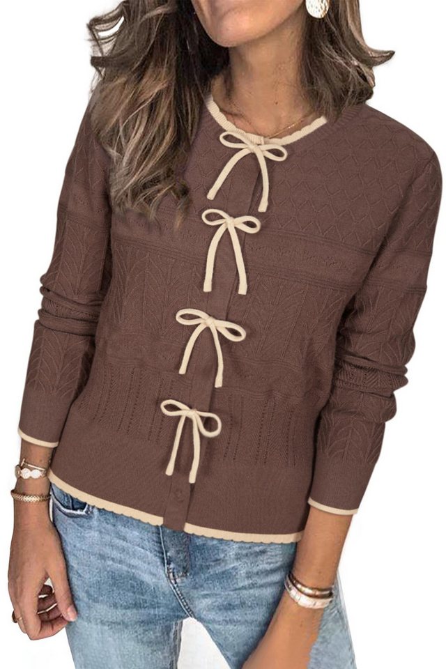 Arach&Cloz Strickjacke Arach&Cloz Damen Strickjacke Cardigan Herbst Winter Geschnittenes Krawatten-Design Arach&Cloz Strickjacke Arach&Cloz Damen Strickjacke Cardigan Herbst Winter Geschnittenes Krawatten-Design von Arach&Cloz