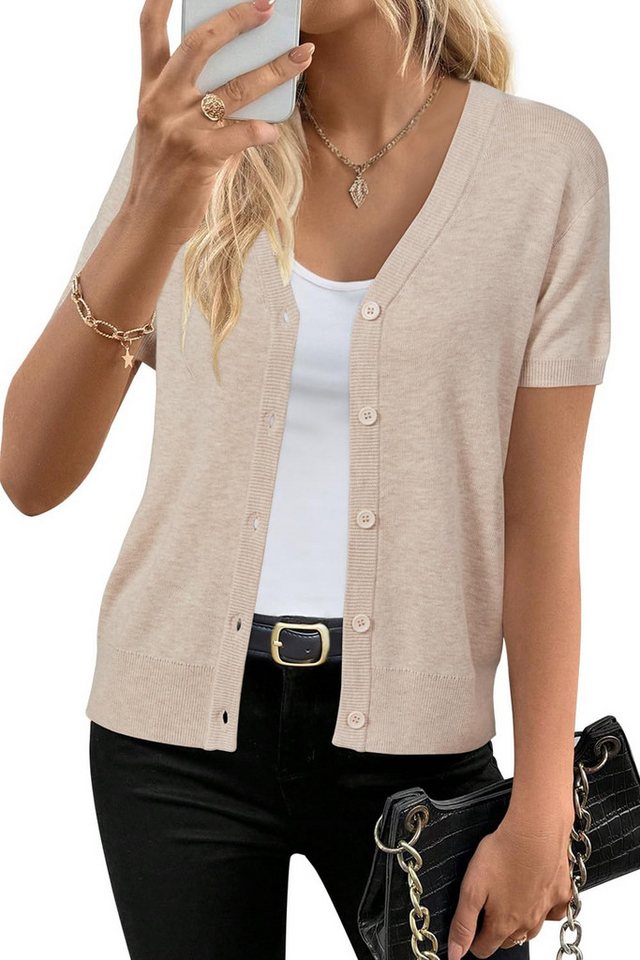 Arach&Cloz Strickjacke Arach&Cloz Damen Wool Blend Strickjacke Kurz Cardigan V-Ausschnitt Strickmantel Knit Bolero mit Knopf von Arach&Cloz