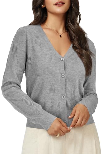 Arach&Cloz Strickjacke Damen Cardigan mit Knöpfen Kurz Leichte V-Ausschnitt Strickmantel Festlich Elegant Sweater (Gray, XL) von Arach&Cloz