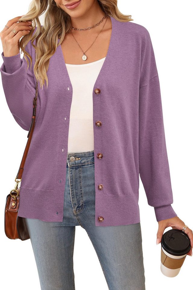 Arach&Cloz Strickjacke Damen Cardigan Strickmantel V-Ausschnitt Langarm mit Knöpfen für Frühling Herbst von Arach&Cloz