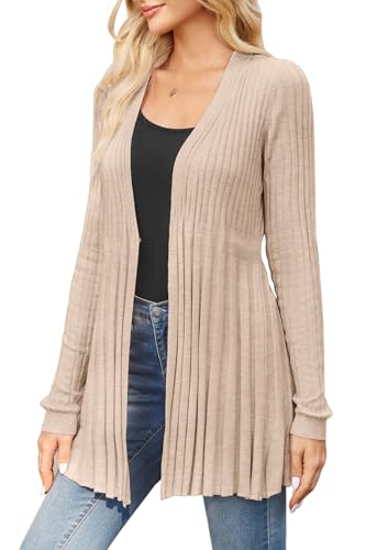Arach&Cloz Strickjacke Damen Lang Wolle Blend Wasserfall Cardigan Langarm V-Ausschnitt Strickmantel mit Knopf Apricot, M von Arach&Cloz