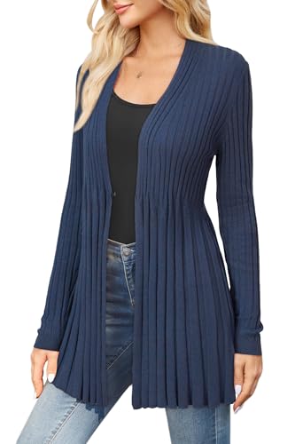Arach&Cloz Strickjacke Damen Lang Wolle Blend Wasserfall Cardigan Langarm V-Ausschnitt Strickmantel mit Knopf Blue, XXL von Arach&Cloz