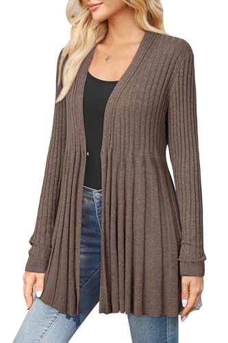 Arach&Cloz Strickjacke Damen Lang Wolle Blend Wasserfall Cardigan Langarm V-Ausschnitt Strickmantel mit Knopf Coffee, L von Arach&Cloz