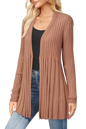 Arach&Cloz Strickjacke Damen Lang Wolle Blend Wasserfall Cardigan Langarm V-Ausschnitt Strickmantel mit Knopf Mocha Mousse, M von Arach&Cloz