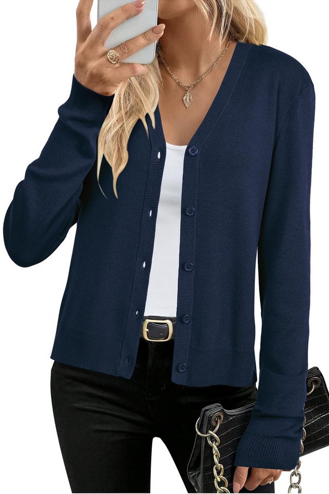 Arach&Cloz Strickjacke Damen Langarm Solid Strickjacken Leichter Cardigan mit V-Ausschnitt von Arach&Cloz
